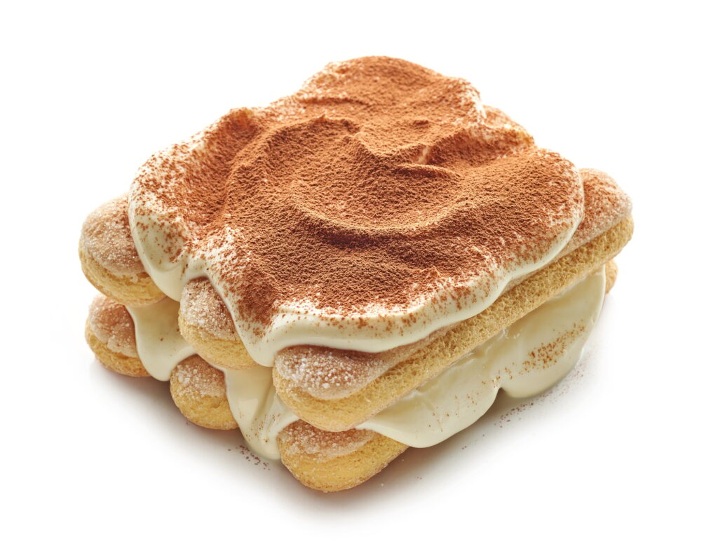 Tiramisu dessert on white background